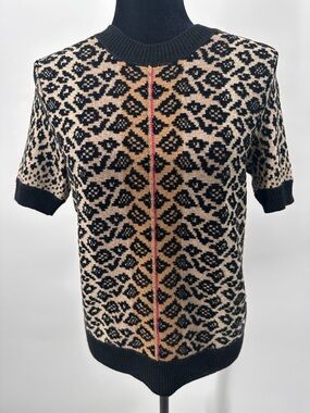 Anthropologie Maeve Elinor Knit Top Leopard Cashmere Blend Sweater